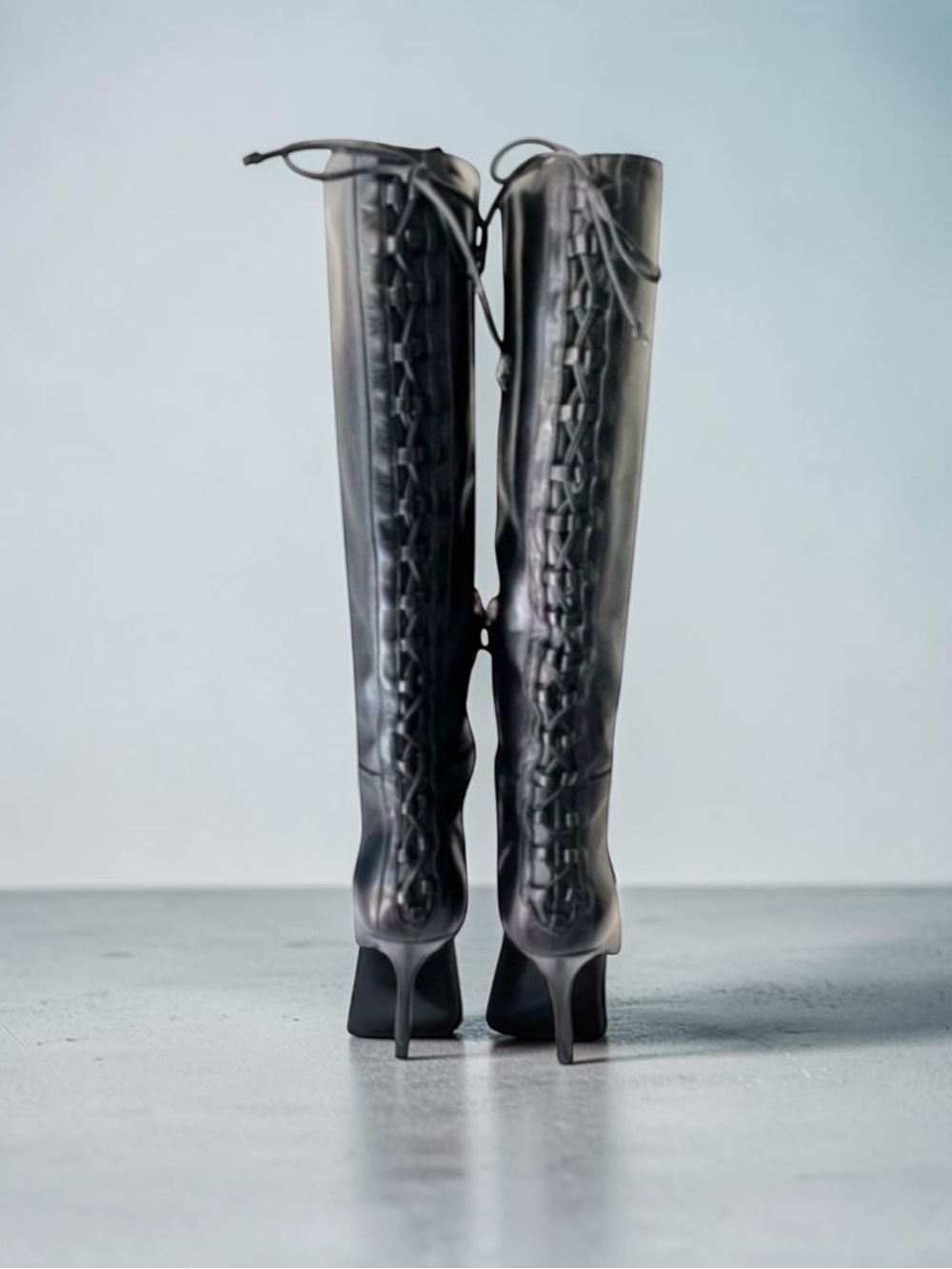 L.K. BENNETT LONDON Black LACE UP Zipper Knee High Boots Size 36